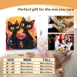 Personalized Black Cats Heart Blanket | Custom Name Gift