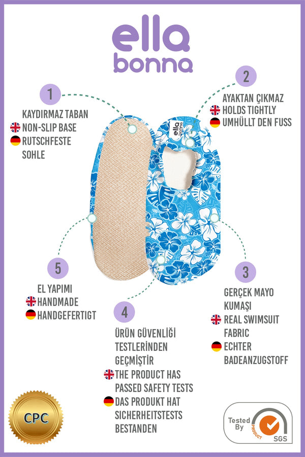 Non-Slip Sole, Unisex Baby, Children's Sea Shoes, Pool Booties, Blue Flower