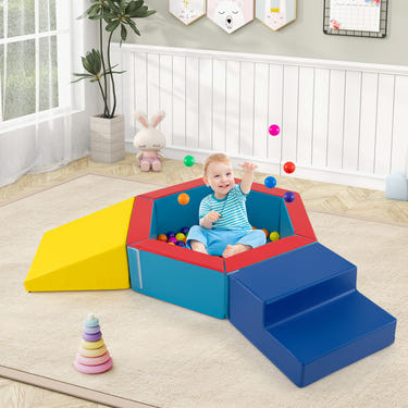 3-Piece Baby Foam Climbing Blocks Climb and Crawl Set with 100 Ocean Balls