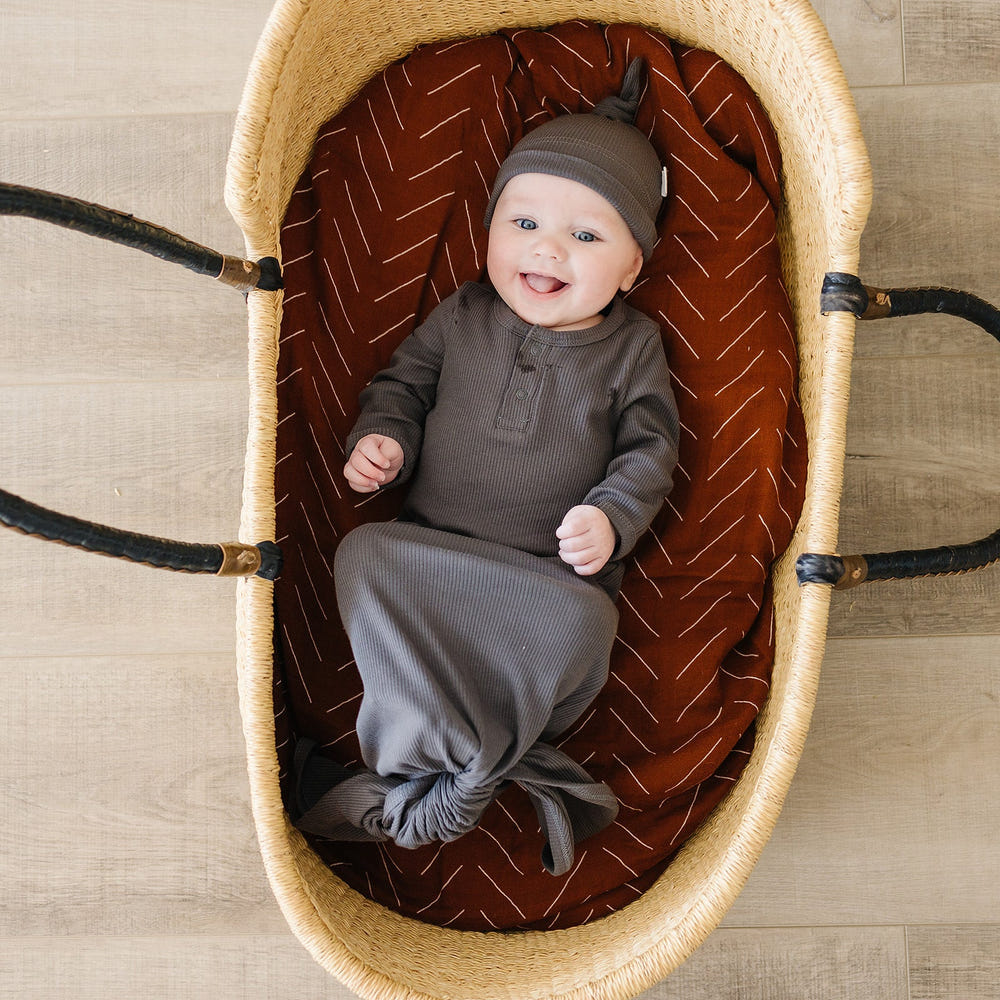 Charcoal Organic Ribbed Newborn Knot Hat - MOOGCO Baby