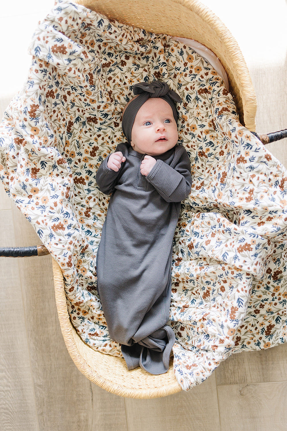Charcoal Organic Cotton Ribbed Knot Gown - MOOGCO Baby