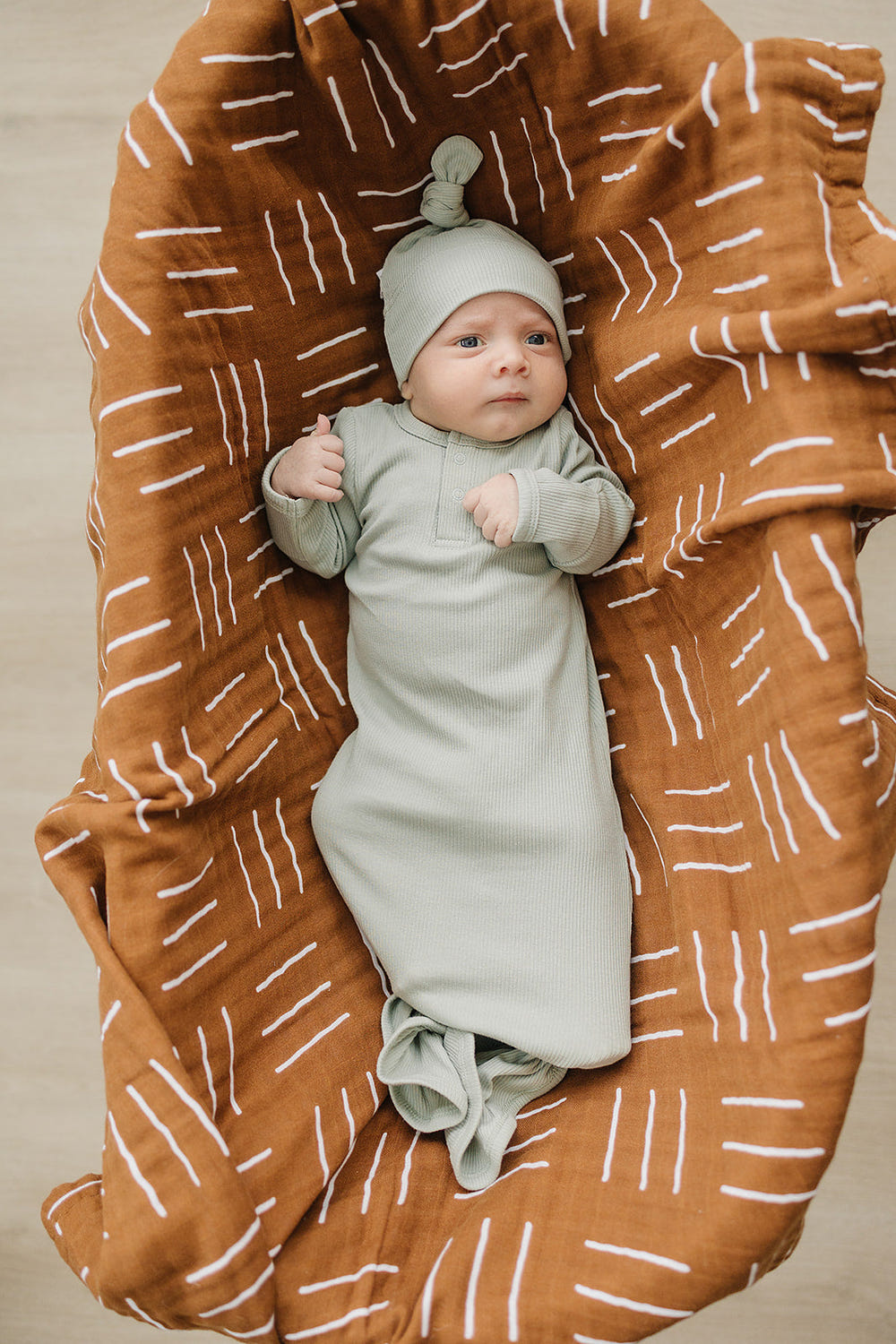 Sage Organic Ribbed Newborn Knot Hat - MOOGCO Baby