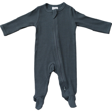 Charcoal Organic Cotton Ribbed Zipper - MOOGCO Baby