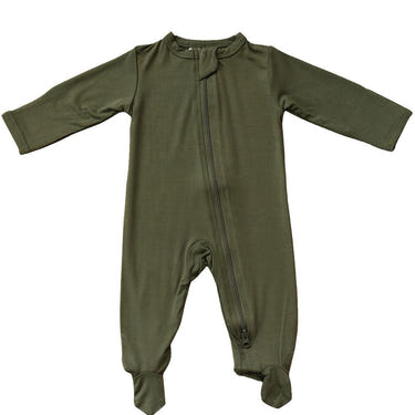 Olive Bamboo Footed Zipper - MOOGCO Baby
