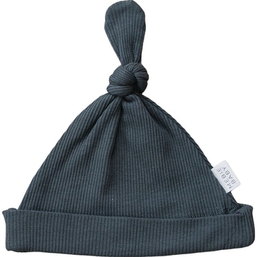 Charcoal Organic Ribbed Newborn Knot Hat - MOOGCO Baby