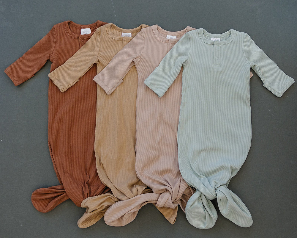 Pale Pink Organic Cotton Ribbed Knot Gown - MOOGCO Baby