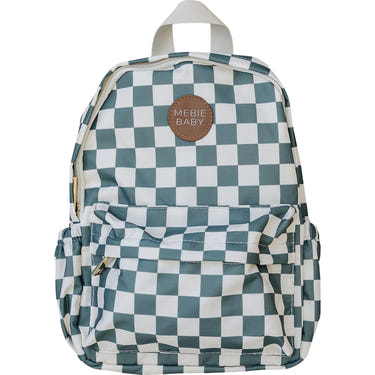 Green checkered mini backpack for babies, perfect accessory for outings and seasonal wear.