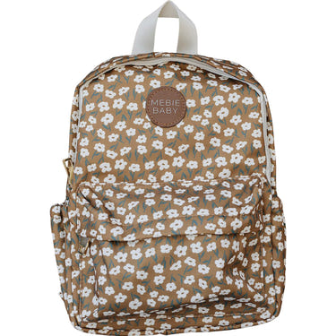 Mustard floral mini backpack for babies, perfect for gear and equipment on-the-go.