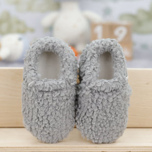 Tedy Baby Booties House Slippers, Non-Slip Sole, Organic Cotton Lining, Home Nursery Shoes Gray