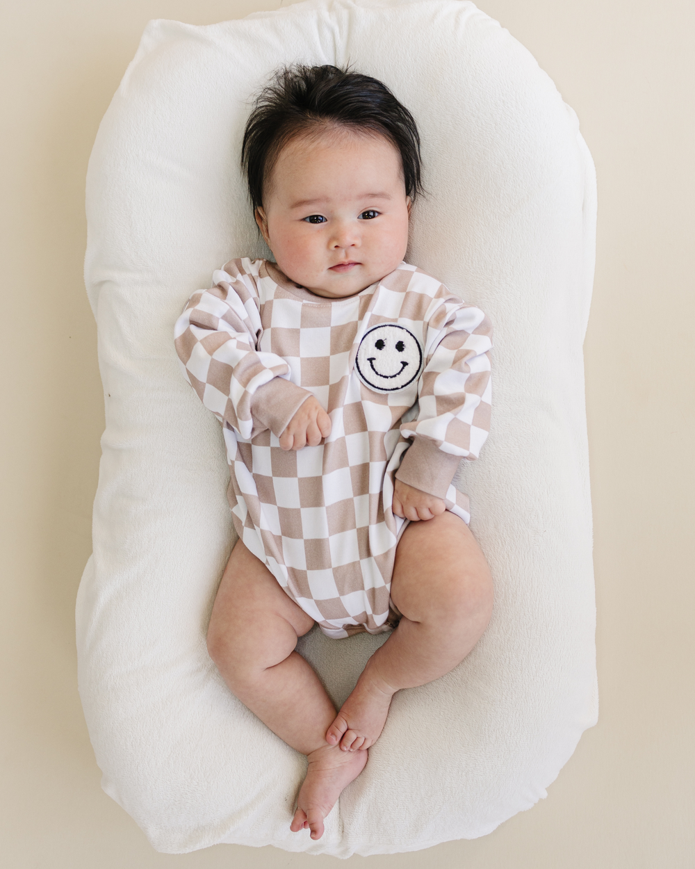 Bubble Romper | Checkered Smiley Latte