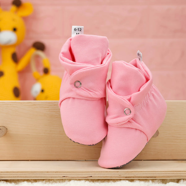 Organic Cotton Baby Booties, Non-Slip Sole, Cotton Newborn Booties Home Nursery Shoes, Pink