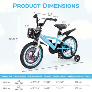 16-inch kids bike with adjustable handlebar and saddle for ages 4-8, viewed from angle 4. Perfect for outdoor fun!