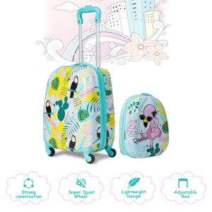"Green ABS kids suitcase set, 12 & 16 inch, perfect for travel, shown at a 44-degree angle."