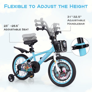 16 Inch Kids Bike with Adjustable Handlebar and Saddle for 4-8 Years Old