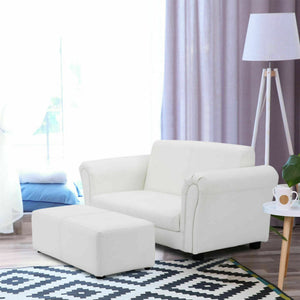 Black/White Kids Double Sofa with Ottoman