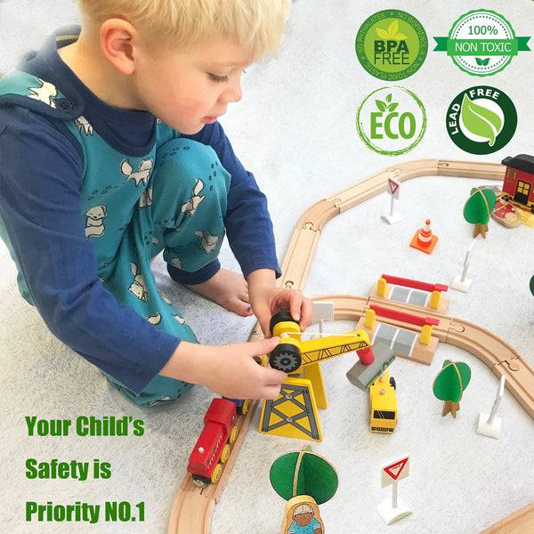 Tiny Land® Wooden Track Trains 55 Pcs