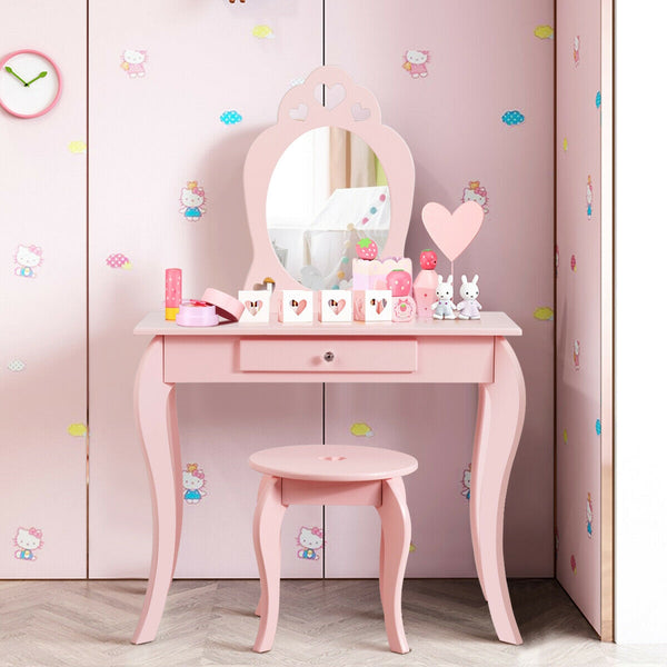 Kids Princess Makeup Dressing Table Set with Mirror - Fun playtime for little ones in a charming design.