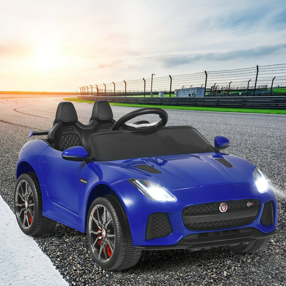 12V Jaguar F-Type SVR licensed kids ride-on car in red, perfect for young car enthusiasts and outdoor fun.
