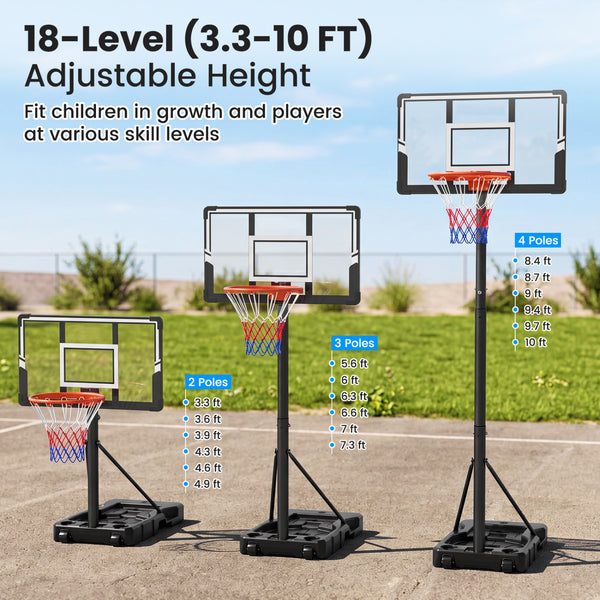 3.3-10 Feet Portable Basketball Hoop Adjustable with Base and Wheels