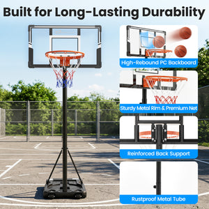 3.3-10 Feet Portable Basketball Hoop Adjustable with Base and Wheels