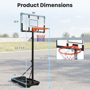 3.3-10 Feet Portable Basketball Hoop Adjustable with Base and Wheels