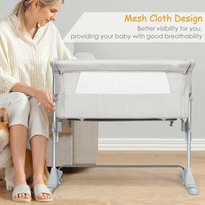 Portable baby bed side sleeper bassinet crib with carrying bag, perfect for travel and cozy sleep. Angle 9 view.