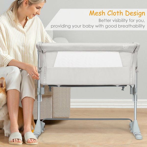 Portable baby bed side sleeper bassinet crib with carrying bag, perfect for travel and cozy sleep. Angle 9 view.