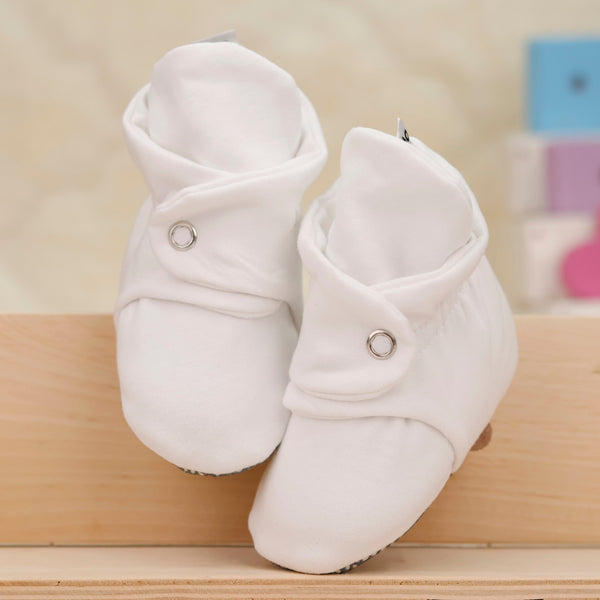 Organic Cotton Baby Booties, Non-Slip Sole, Cotton Newborn Booties Home Nursery Shoes, White