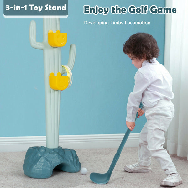 3-in-1 Cactus Toy Stand Sports Activity Center with Golf and Ring