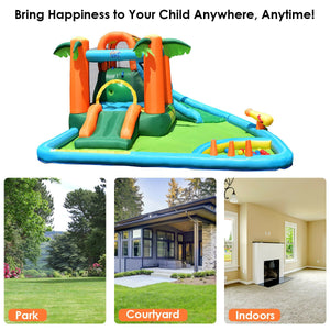 7-in-1 Inflatable Slide Bouncer with Two Slides - Vibrating