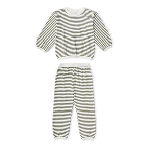 Organic Tee & Pant Slouch Set - Olive Stripes