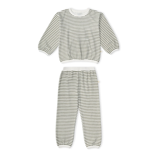 Organic Tee & Pant Slouch Set - Olive Stripes