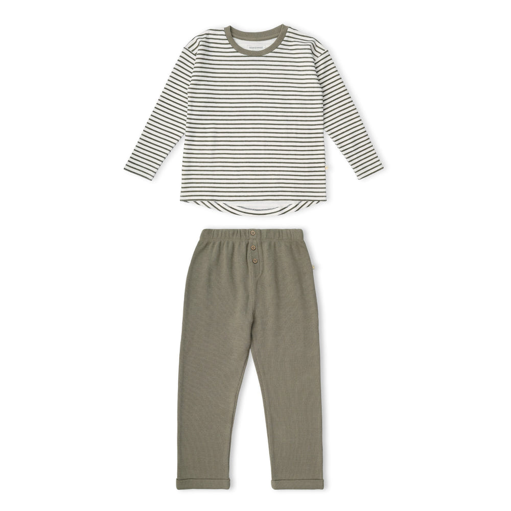 Organic Tee & Foldover Pants Set - Olive Stripes