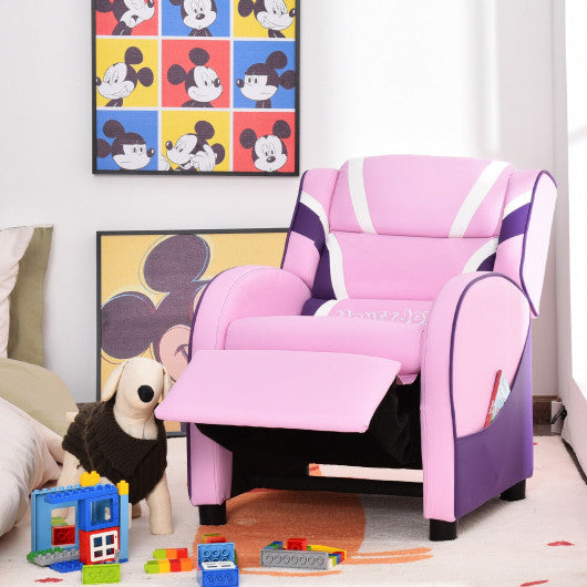 Kids Leather Recliner Chair with Side Pockets - Easy-Clean