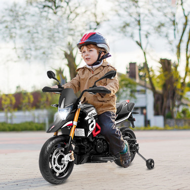12V Kids Ride-On Aprilia Motorcycle with sounds and music, perfect for young riders. Fun and safe toy for outdoor play.