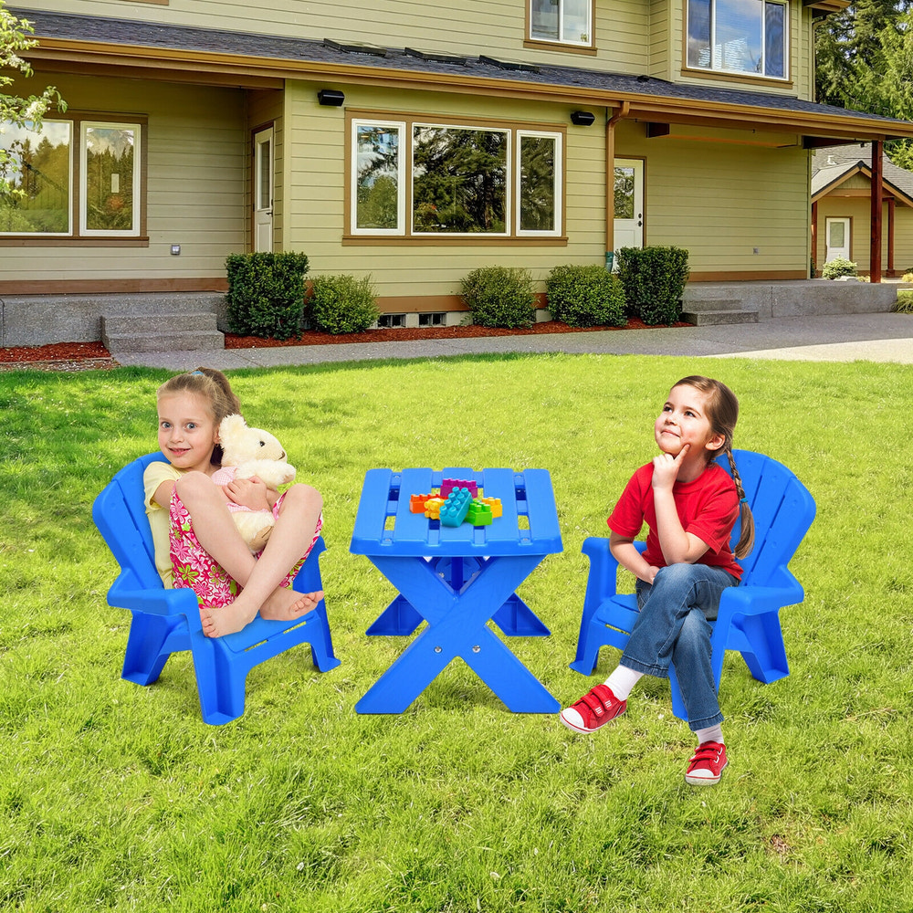 3-Piece Plastic Children Table Chair Set for Kids - Colorful and Durable Playroom Furniture