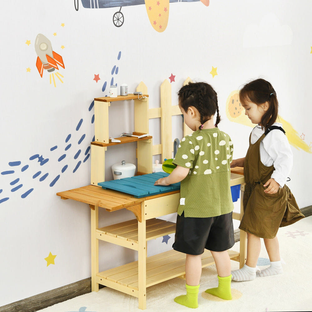 Kid's Outdoor Wooden Pretend Cook Kitchen Playset Toy - Realistic