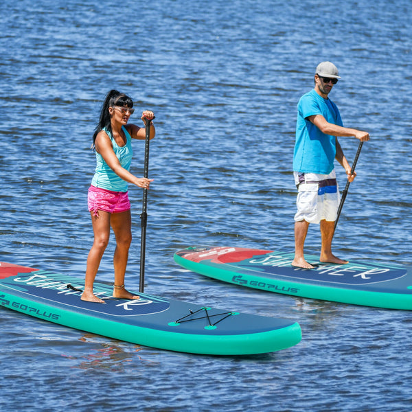 10 Feet Inflatable Paddle Board with Backpack, Leash, and Aluminum Paddle - Ideal for Surfing Adventures.