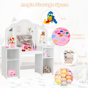 Kids tri-folding mirror makeup vanity table set for stylish playtime and dressing fun. Angle 6 view.