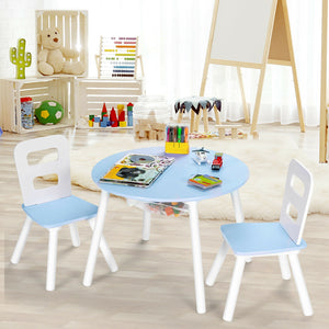 Wood Activity Kids Table and Chair Set with Center Mesh Storage