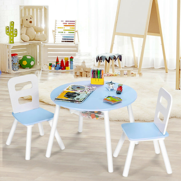 Wood Activity Kids Table and Chair Set with Center Mesh Storage