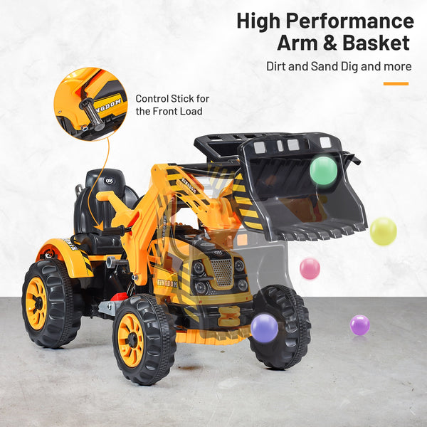 12V battery-powered kids ride-on dumper truck, fun toy for outdoor adventures, angle view showcasing design and features.