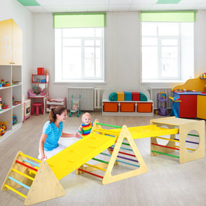 5 in 1 Kids Triangle Climber Play Gym Set with 2 Ramps for Toddlers & Kids