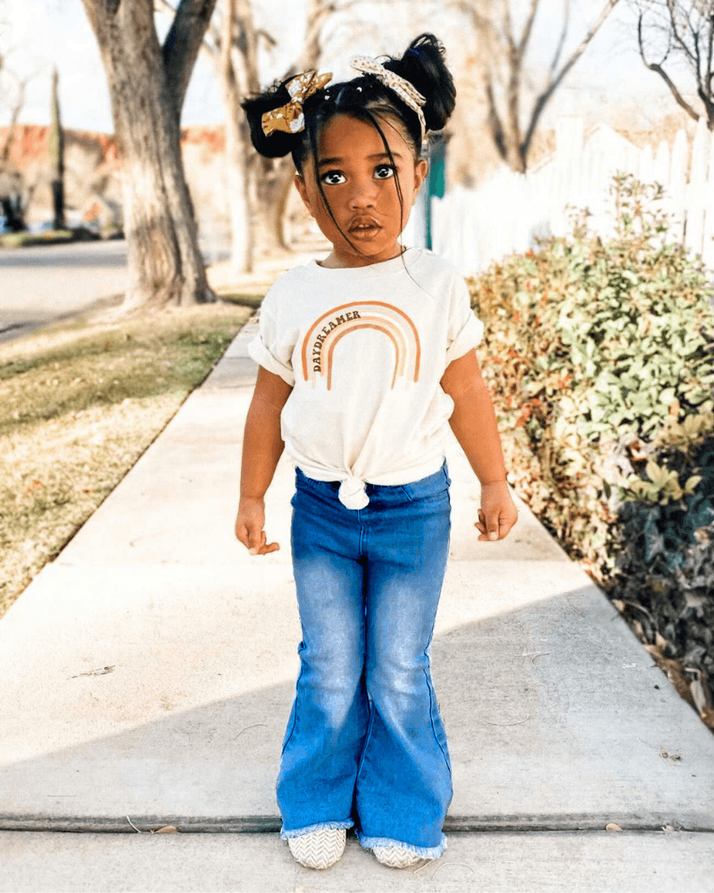 Sophie Denim Bell Bottoms in Dark Wash for babies - stylish and comfortable jeans for little ones.