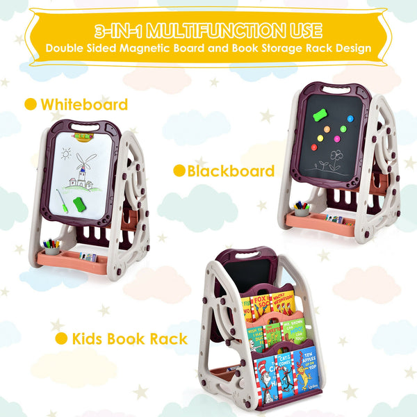 3-in-1 Kids Art Easel Double-Sided Tabletop Easel with Art Accessories