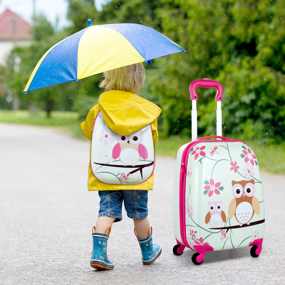 Green ABS kids suitcase set, 12-inch and 16-inch, perfect for travel. Ideal luggage for babies and toddlers.