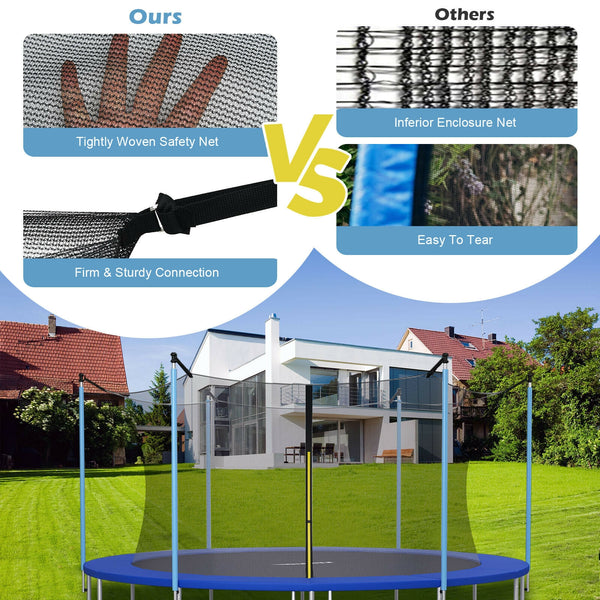 10Ft weather-resistant trampoline safety enclosure net for baby and kids, ensuring safe playtime outdoors.