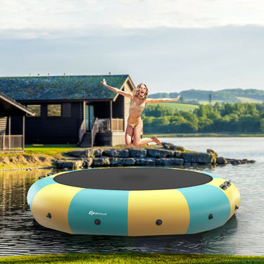 15 Feet Inflatable Splash Padded Water Bouncer Trampoline for kids' outdoor fun and play.