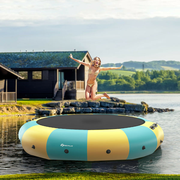 15 Feet Inflatable Splash Padded Water Bouncer Trampoline for kids' outdoor fun and play.