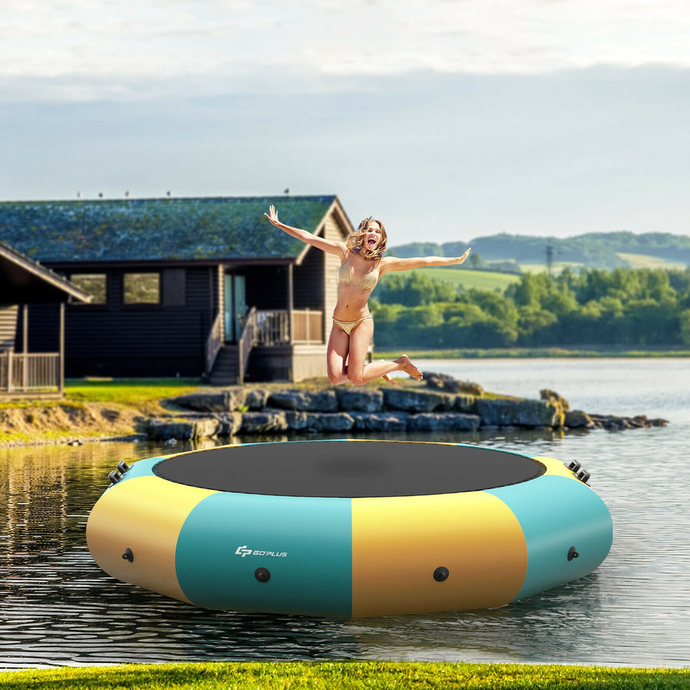 12 Feet Inflatable Splash Padded Water Bouncer Trampoline for kids' outdoor fun and safe playtime.